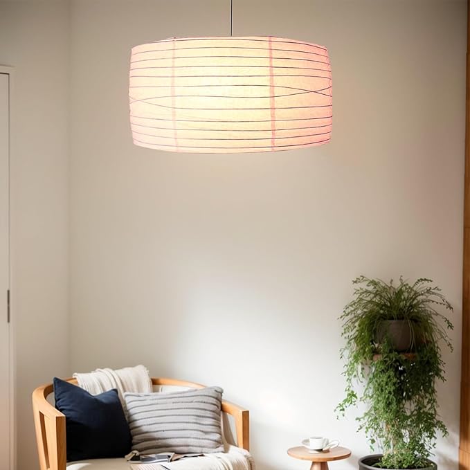Paper Lamp Shade,46cm(18") Pendant Lamp Shade Round Large Paper Lantern Hanging Light Rice Paper Lantern Lampshade for Living Room Bedroom Dining Room Kids (White1)