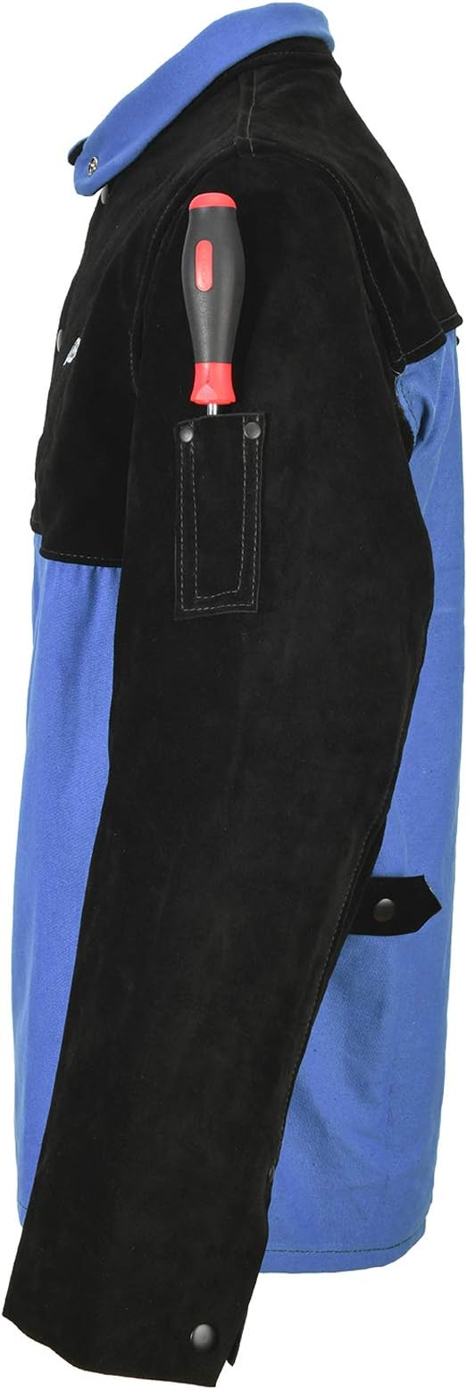 QeeLink Welding Jacket Split Leather Sleeves | Premium Flame Resistant Cotton Body Welder Jackets