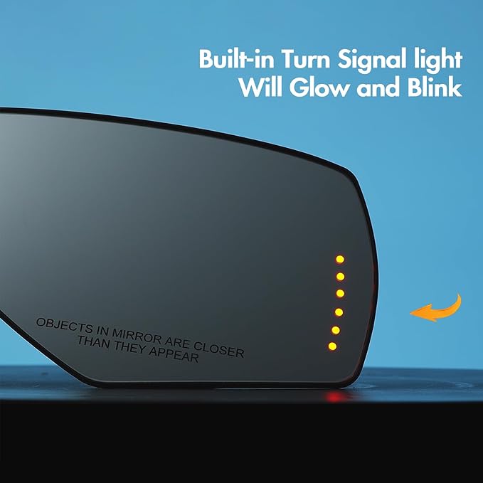 Passenger Side Mirror Replacement for 2014-2017 Chevy Silverado 1500 2500HD 3500HD, 2015 2016 2017 GMC Sierra 1500 2500 HD 3500 HD - Mirror Glass with Turn Signal, Right Heated, GM1325146