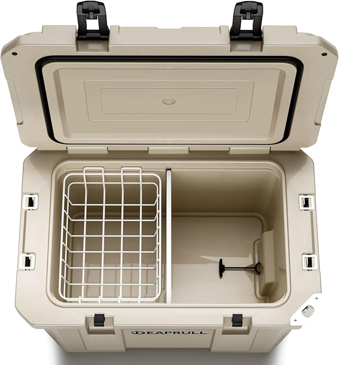 Hard Cooler, Insulated Ice Chest Box Holds Ice for More Days, Portable Cooler with Handle, Cup Holders, Double Latches for Camping Drink, Beach, Picnic, Fishing, Boat, Barbecue