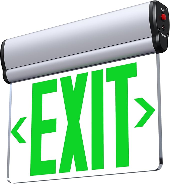 Led Edge-Lit Exit Sign,Brushed Aluminum Housing Single-Sided Clear Rotating Acrylic Panel,Hardwired Emergency Exit Signs with Battery Backup, 120V-347VAC,UL Listed,Top/Side/Wall Mount(1 Pack)