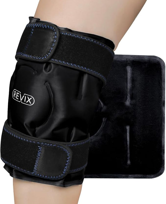 REVIX Ice Wrap for Knee Discomfort, Reusable Knee Ice Pack Wrap with Cold Compress Therapy for Muscle Ache, Promotes Post-Workout Recovery, Soft Plush Lining, Black