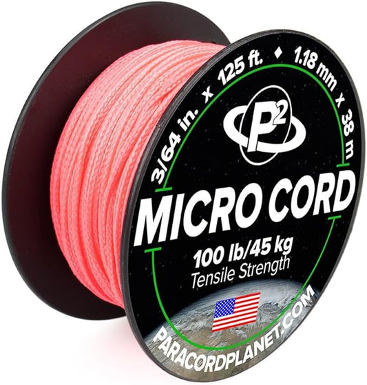 Paracord Planet Micro Paracord – Thin Braided Cord for Crafting, Fishing, and DIY Projects in 125 ft Spools – Flamingo Pink