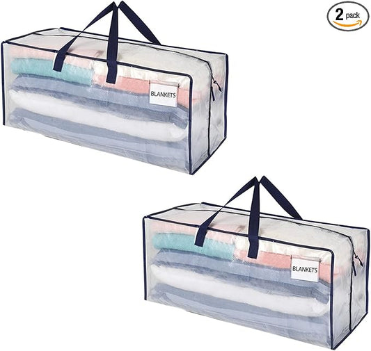 VENO 2 Pack Moving Bags w/Backpack Straps, Heavy Duty, Moving Boxes Alternative, Packing Supplies, Large Storage Totes for Dorm Room Essentials with Zipper for Clothes (Clear, 2 Pack)