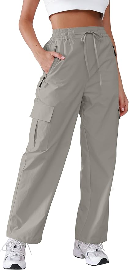 Hiking Pants Women Lightweight Cargo Pants Quick Dry Water Resistant Outdoor Travel Pants with Zipper Pockets