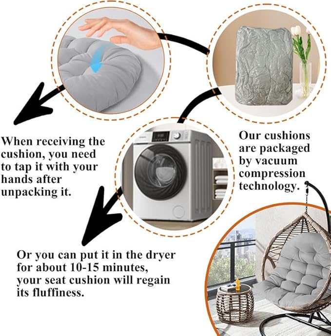 Thicken Egg Chair Cushion Replacement, Outdoor Hammock Swing Chair Cushions, Hanging Wicker Basket Seat Pad with High Elasticity PP Cotton, for Garden Patio Porch Furniture (Only Cushion)