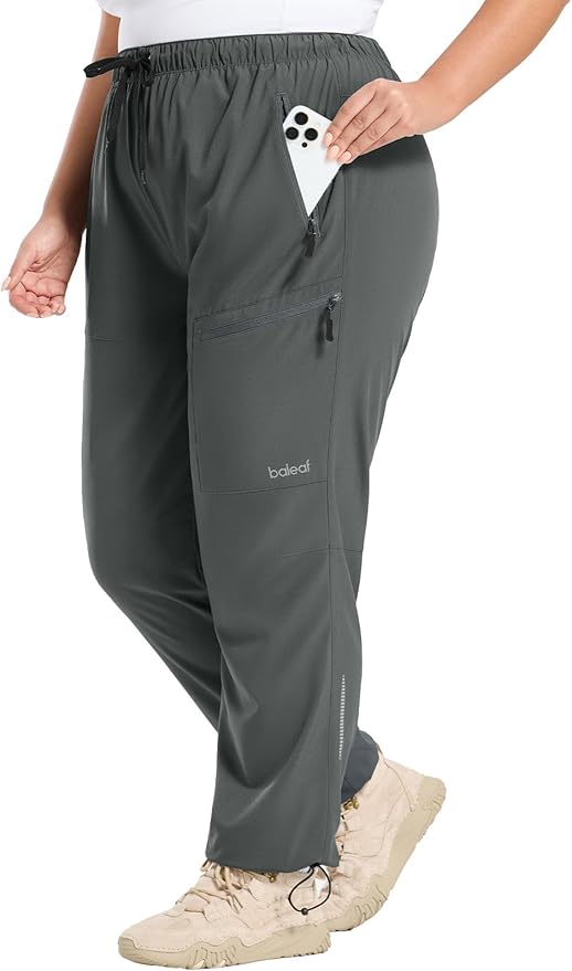 baleaf Plus Size Pants for Women Hiking Cargo Water Resistant UPF 50+ Cargo Joggers Zipper Pockets