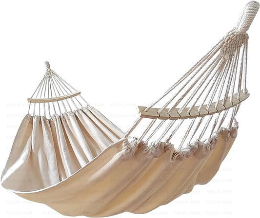 Double Hammock 2 Person Extra Large 220x150cm Total Length 330cm Load 500lb Canvas Cotton Hammock for Patio Porch Garden Backyard Lounging Outdoor and Indoor with Removable Spreader bar