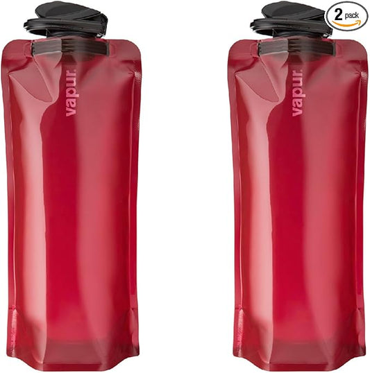 Vapur Collapsible Water Bottle With Carabiner, Compact Bottle Folds Flat For Hydration On The Go, Ideal for Traveling, Hiking or Camping, 34 Ounce, Burgundy, Pack of 2
