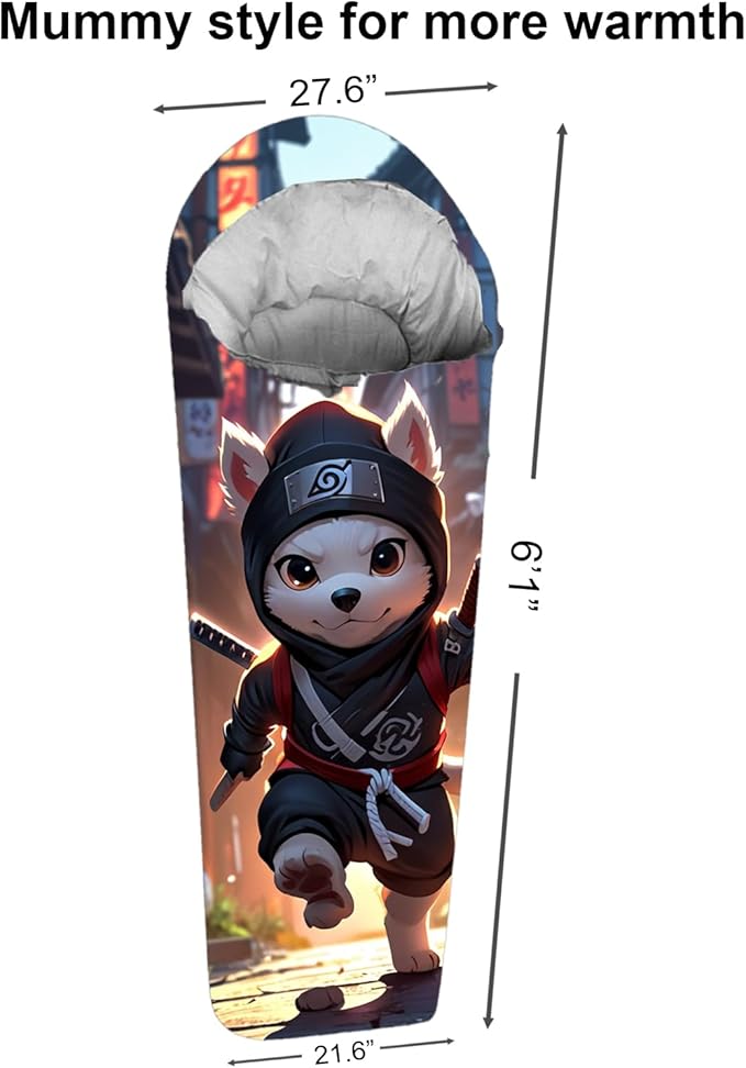 Mummy Style 32 – 59F Kids Sleeping Bag with Pillow Sleeve, Full Scale Digital Printing Unicorn, Mermaid, Kitty or Puppy, Lightweight, Ideal for Camping, Sleepover, Boys, Girls, Youth and Toddlers