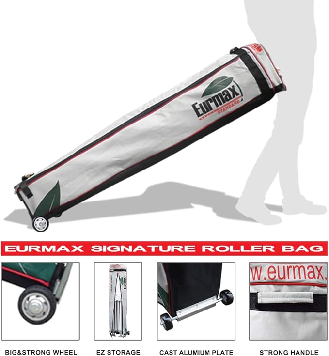 Eurmax USA 10 x 10 Pop up Canopy Commercial Tent Outdoor Party Canopies with 4 Removable Zippered Sidewalls and Roller Bag Bonus 4 Canopy Sand Bags & 24 Squre Ft Extended Awning(White)