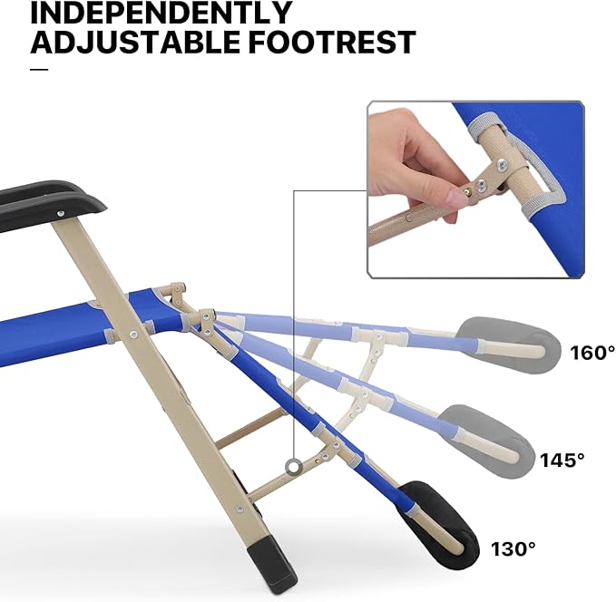 MoNiBloom Set of 2 Folding Reclining Patio Chairs, 3-Position Patio Lounger Folding Chairs with Footrest for Backyard Poolside Lawn, Blue, 330lbs Capacity