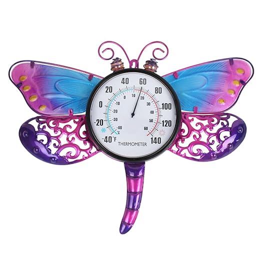 Indoor Outdoor Thermometer, Dragonfly Wall-Mounted Thermometer Waterproof for Patio Garden Yard & Living Room, No Battery Needed