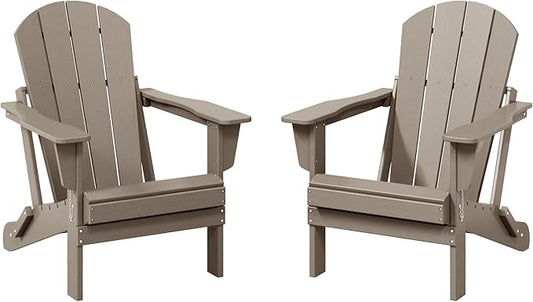 WestinTrends Malibu 2 Piece Set Outdoor Folding Poly Adirondack Chair, Weathered Wood