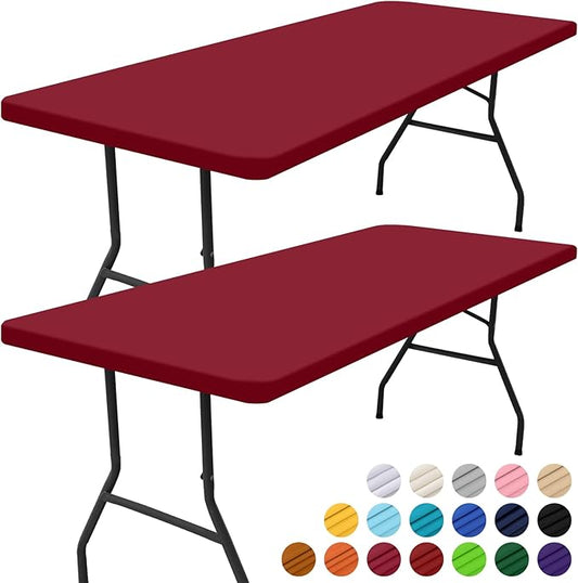 Smiry 2 Pack Rectangle Picnic Table Cloth, Waterproof Elastic Fitted Tablecloths, Washable Polyester Rectangular Patio Table Cover for Camping, Indoor and Outdoor (Wine Red, 30"x48")