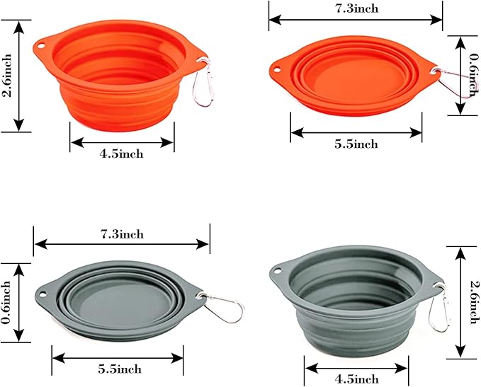 Silicone No Spill Collapsible Travel Dog Bowl, 2 Pack No Plastic Rim Pet Water Bowls, Portable Leak-Proof Pet Feeding Bowls