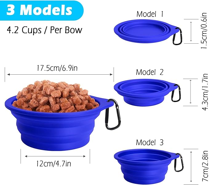 PetBonus 2-Pack Large Silicone Collapsible Dog Bowls, 34oz/1000ml BPA Free Portable Foldable Travel Bowl for Pet Cat, Food Water Feeding Dish for Camping with 2 Carabiners (Army Green, Blue)