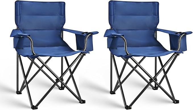 2 Pack Camping Chair Folding Heavy Duty with Cup Holder & Cooler Bag, Oversized Portable Lawn Chair for Adults, Tall and Lightweight, 300 lbs Capacity, for Beach, Fishing, Sports, Travel