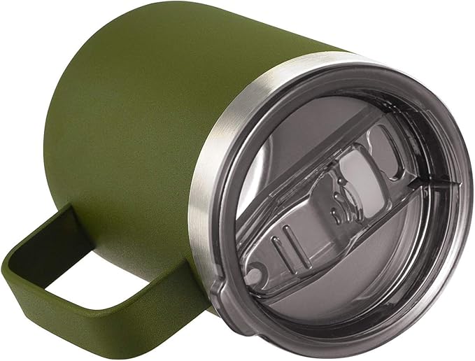 ALOUFEA 12oz Stainless Steel Insulated Coffee Mug with Handle, Double Wall Vacuum Travel Mug, Tumbler Cup with Sliding Lid, Army Green