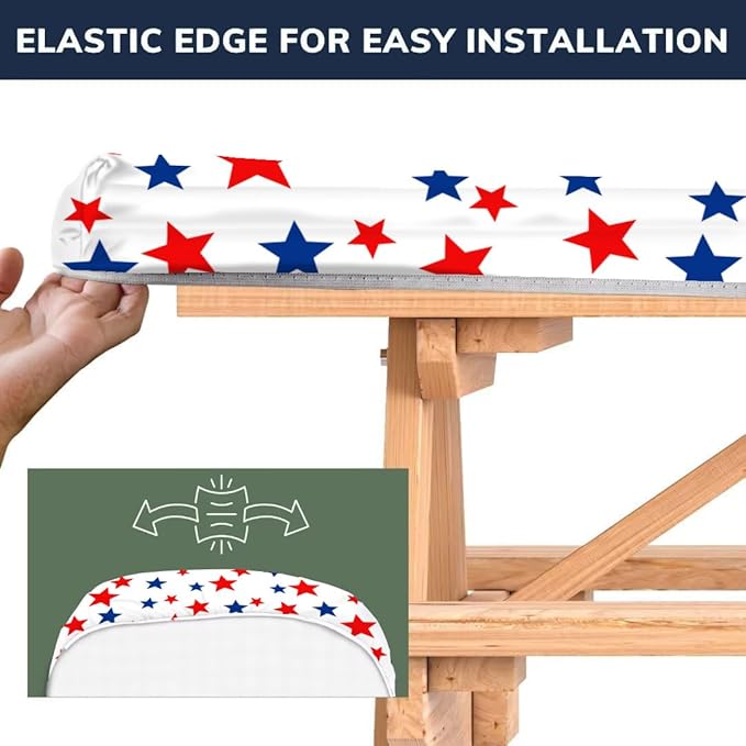 CAPSCEOLL Elastic Picnic Table Cover with Bench Covers 5Ft Waterproof Fitted Picnic Table Cover Cloths for Outdoors Camping Tablecloth with Drawstring Bag, 60X30in, Stars
