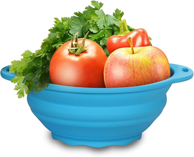 Collapsible SiliconelSalad Bowl 61oz Camping Bowl Outdoor Hiking Travel Durable Bowl for Storage and Mixing Food-Grade Silicone Food Storage Container 1 Pack (Blue)