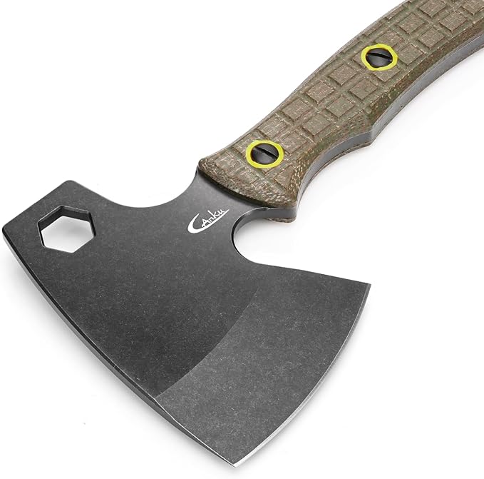 C1393 Camping Hatchet Survival Axe,DC53 Steel Blade with Micarta Handle Multitool Axe Hex Wrenches with Kydex Sheaths for Chopping Wood,Gardening,Outdoor Camping Hiking(Green)