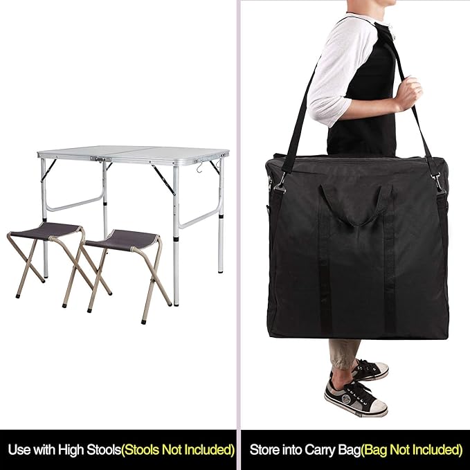 REDCAMP Aluminum Camping Table 3 Foot, Portable Folding Table Adjustable Height Lightweight for Picnic Beach Outdoor Indoor, White 36 x 24 inch