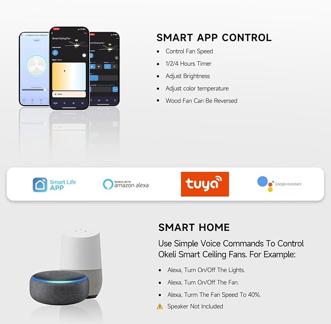 Roomratv Ceiling Fans with Lights,52 inch Smart Ceiling Fans with Dimmable LED Light Compatible with Google Home Alexa App Control(Black Gold