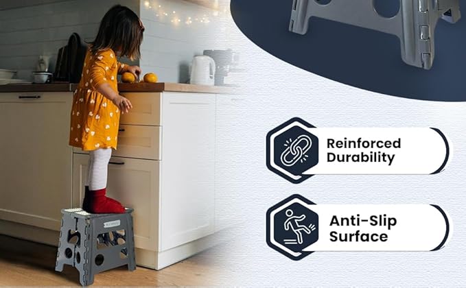 Versatile Folding Step Stool - 13 in Foldable Step Stool for Kids, Home, Camping, and Office - Lightweight, Sturdy, and Portable Foldable Stool, for Outdoors and Indoor Fun (Grey, Small 13)