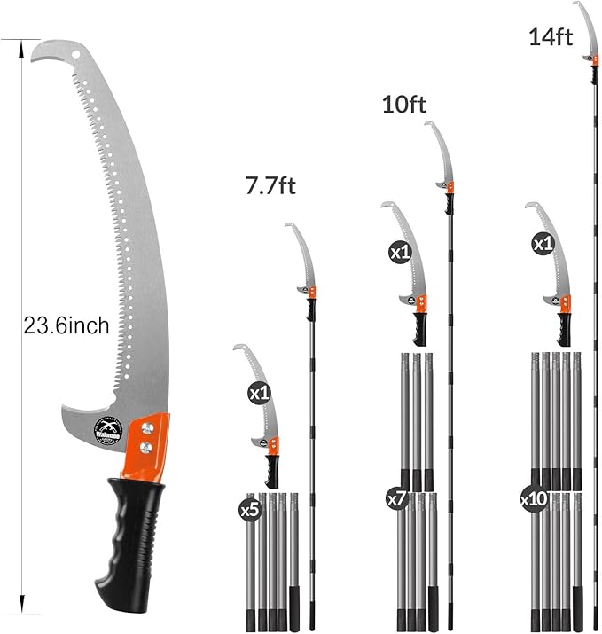Walensee Pole Saws for Tree Trimming 14 FT Lightweight Manual Stainless Steel Extension High Pole Pruning Pole Saw with Blade for Trimmer Branches Pole Cutter Pole Pruner at Forestry Yard Garden Patio