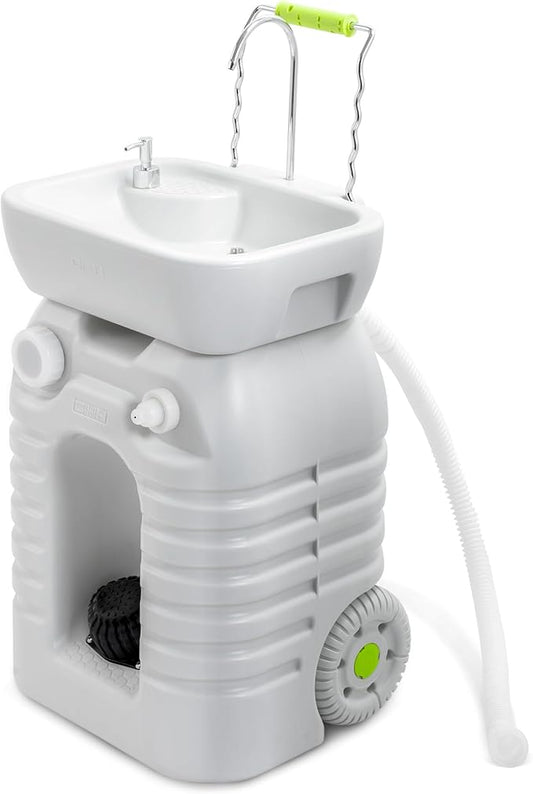 YITAMOTOR Rolling Portable Camping Sink, 45L Handwashing Station with Adjustable Basin, Soap Dispenser, Metal Handle & Large Wheels, Outdoor Washing Stand for Camping, Garden, Worksite, Travel