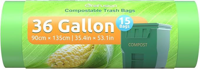 Compostable 36 gallon Trash Bags, Extra Thick 1.28 Mills, Compost 36 Gal Trash Bags (Kitchen Tall Garbage Bags), Compostable Lawn & Leaf Yard Waste bags,ASTM D6400,Bpi Certified