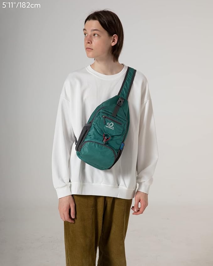 WATERFLY Packable Small Crossbody Sling Backpack Shoulder Chest Bag Daypack for Hiking Traveling