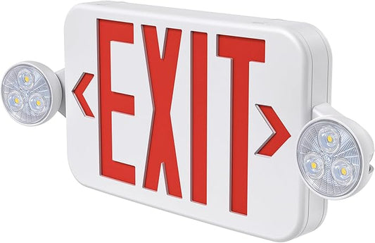 Led Exit Sign Emergency Light Combo Adjustable Two Head,Double Sided and Battery Backup Exit Light,Red Letter Hardwired Emergency Exit Sign,AC 120/277V,UL Listed,Ceiling&Wall Mount (1 Pack)