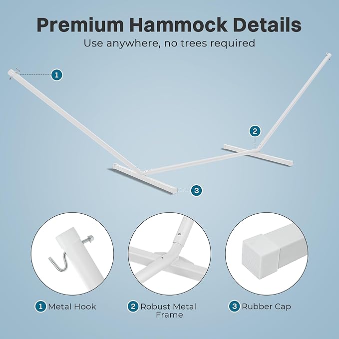 SUPERJARE Hammock with Stand, 2 Person Heavy Duty Hammock with Padded Cotton, Detachable Pillow & Strong Curved-Bar & Portable Carrying Bag, Perfect for Outdoor & Indoor, Turquoise