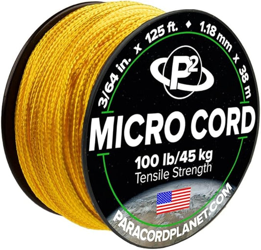 Paracord Planet Micro Paracord – Thin Braided Cord for Crafting, Fishing, and DIY Projects in 125 ft Spools – F.S. Yellow