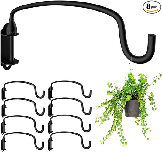 8 Pack Hanging Plant Bracket Wall Mounted Hooks for Hanging Bird Feeder, Flower Bracket, Anti Rust Metal Lanterns 12 Inches (12 in 8P)