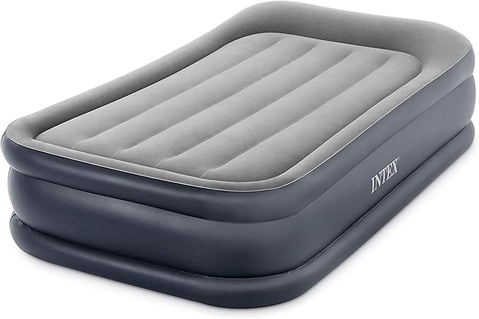 Intex 64131ED Dura-Beam Plus Deluxe Pillow: Fiber-Tech – Twin Size – Built-in Electric Pump – 16.5in Bed Height – 300lb Weight Capacity