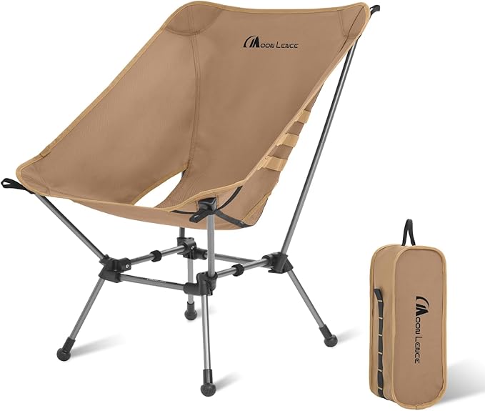 MOON LENCE Portable Camping Chair Plus, Upgraded Comfort & Size, Compact and Lightweight Still, Folding Chair for Backpacking & Hiking, 330Lbs Capacity (Khaki)