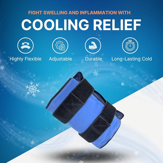 FlexiKold Reusable Gel Ice Pack with Straps – Cold Compress Pack for Injuries – Flexible Medical Ice Wrap for Back, Shoulders, Legs, Knees, Sciatica, Muscle Pain – Half Size