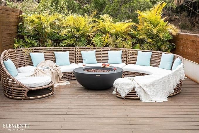 Elementi Lunar Bowl Cast Concrete Fire Table, Outdoor Fire Pit Fire Table Patio Furniture, Dark Gray (Liquid Propane Gas)