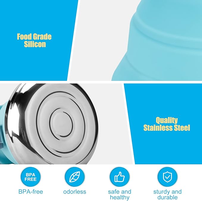 Portable Collapsible Camping Kettle, 1.5L/ 52OZ Foldable Silicon Coffee Pot for Outdoor Camping, Hiking, Traveling, with 1 Collapsible Bowl and 2 Collapsible Cups, Excellent Gift