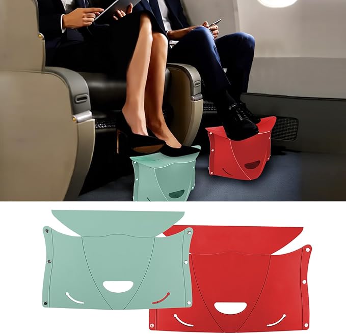 Travel Foot Rest for Airplane & Office - Portable Under Desk Foot Stool, Relieves Back & Knee Pain, Comfort for Long Flights, Cars, Subways & Trains - 2 Pack (Red & Green)