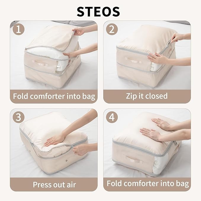 DIMJ Comforter Storage Bag 4 Pack - Blanket Storage Organizer Compression Bags, Large Capacity Ultra Space Saving Self Compression Organize for Bedding, Pillow, Duvet, Sheet Storage with Zipper Window