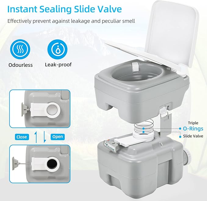 YITAHOME Portable Toilet Camping Porta Potty with Carry Bag and Hand Sprayer, 5.28 Gallon Leak-Proof Indoor Outdoor Toilet with Level Indicator, Handle Pump, for RV Travel, Boat and Trips