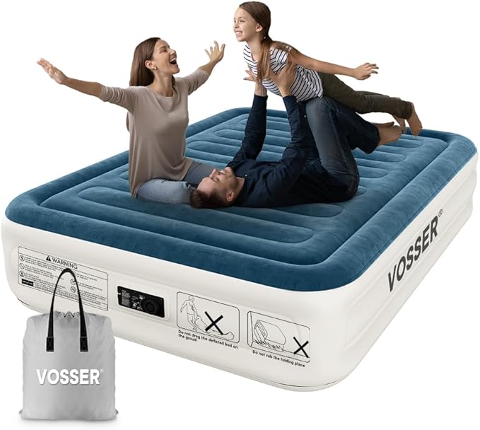 Queen Air Mattress with Built-in Pump,18''Fast & Easy Inflation/Deflation Inflatable Mattress, Foldable Blow Up Mattress with Storage Bag, Inflatable Bed for Home, Camping & Guests