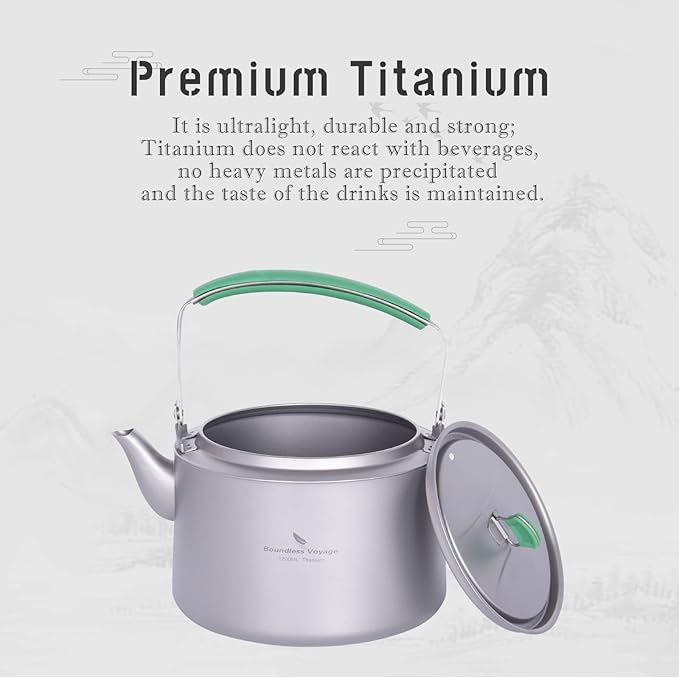 Boundless Voyage Titanium Kettle 800ml/1200ml with Folding Handle Filter Outdoor Camping Big Capacity Teapot (1200ml)