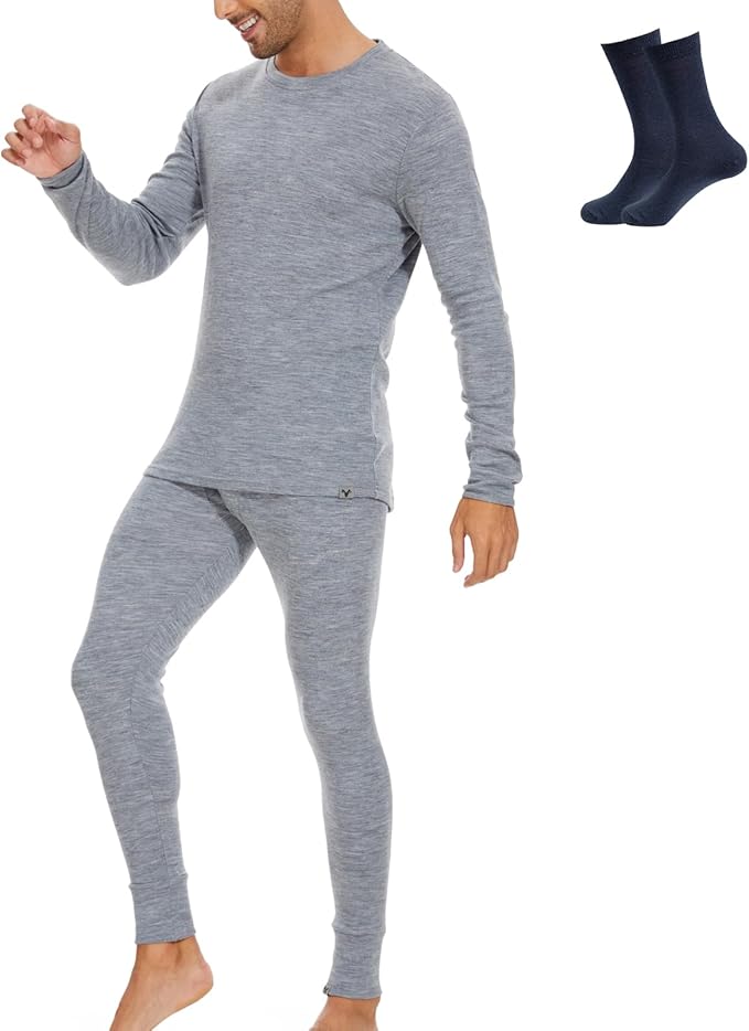 MERINNOVATION Merino Wool Base Layer Set for Men 100% Merino Wool Thermal Underwear Long Sleeve