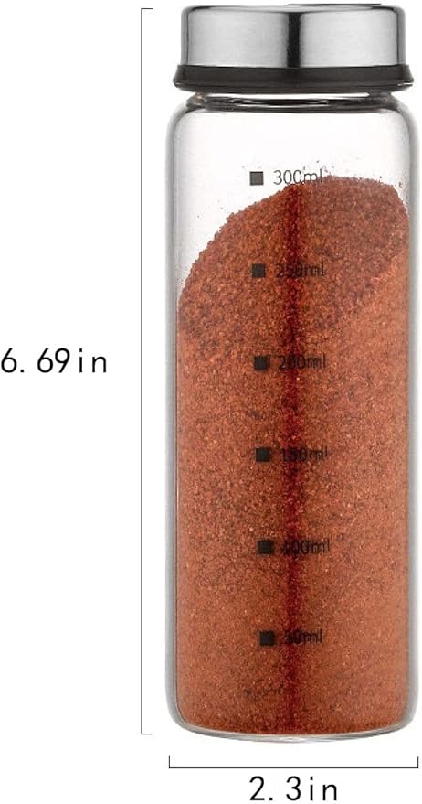 2 Piece 4-Neck Seasoning Shakers Moisture Resistant Seasoning Shakers Glass Seasoning Shakers, Salt and Pepper Shakers with Adjustable Pour Holes - For Seasoning, Picnics (2 large spice jars10oz)
