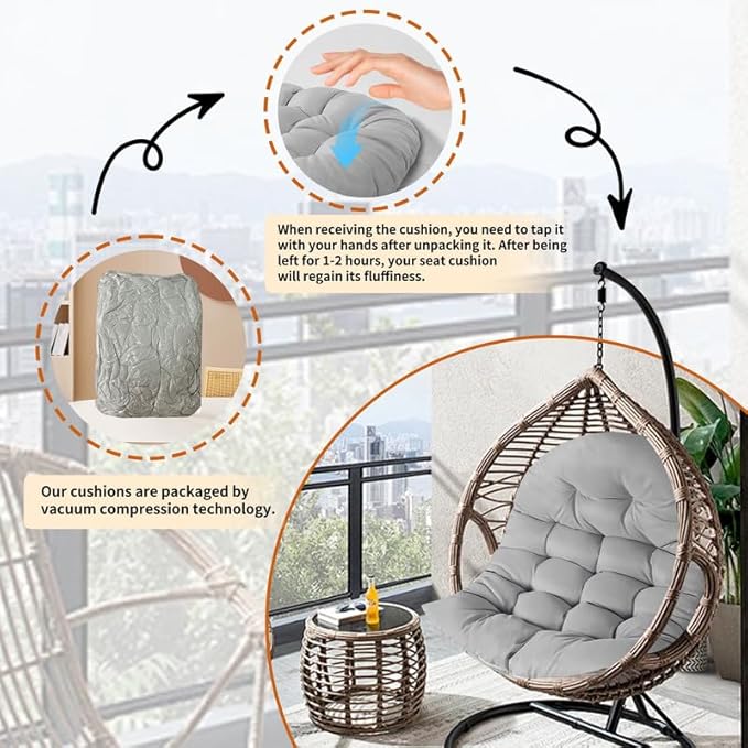Thicken Egg Chair Cushion Replacement, Outdoor Hammock Swing Chair Cushions, Hanging Wicker Basket Seat Pad with High Elasticity PP Cotton, for Garden Patio Porch Furniture (Only Cushion)